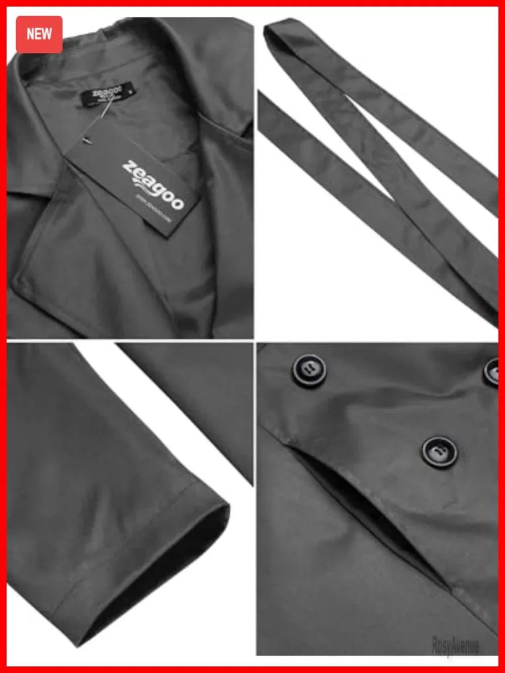 Women's Double-Breasted Trench Coat with Belt Thigh Length